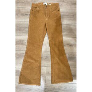 RE Generation Pants High Rise Flare Corduroy Camel Flower Fray Ends 7/28